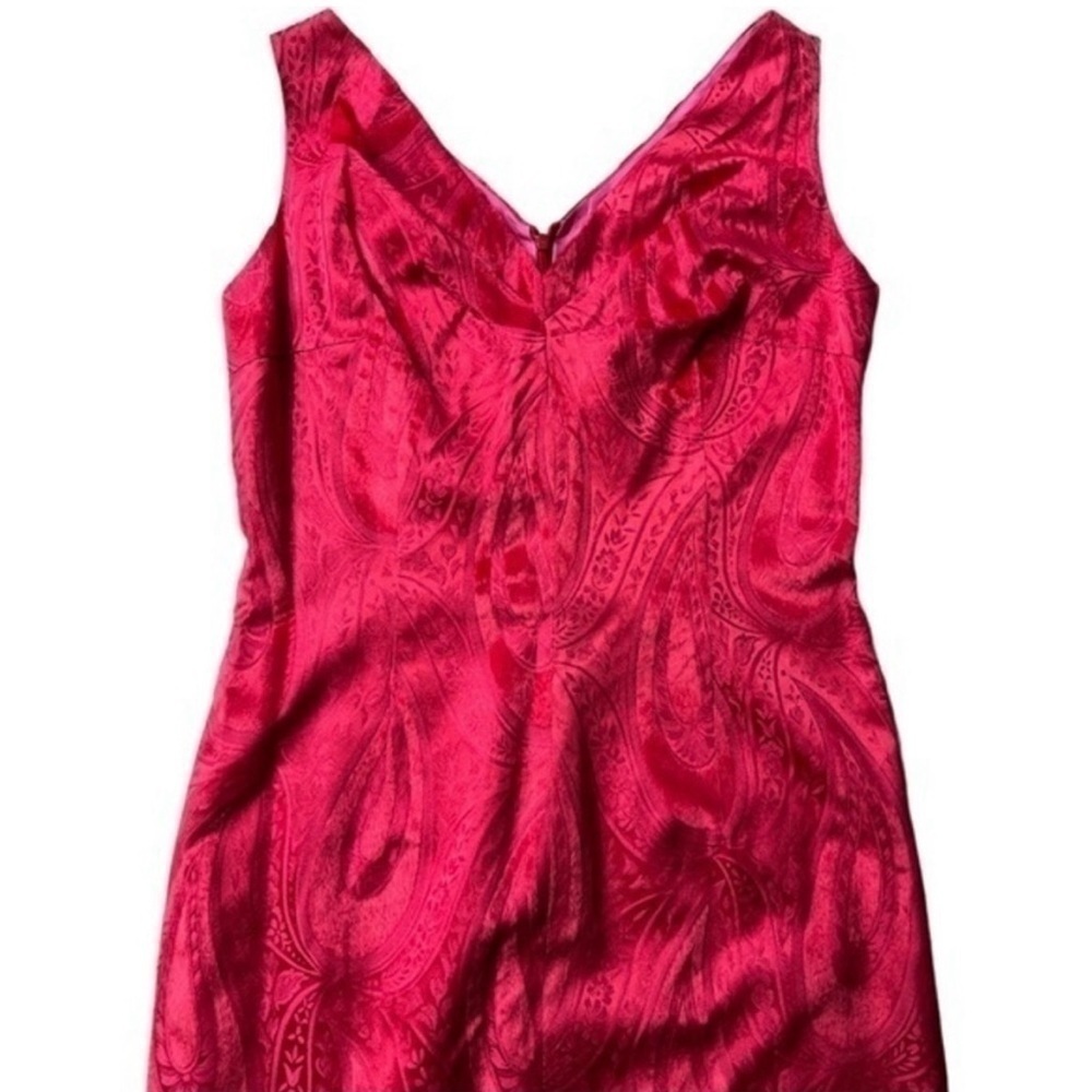 Barbara Tfank Brocade Cocktail Dress Red - Sleeveless Back Zip - Picture 3 of 14
